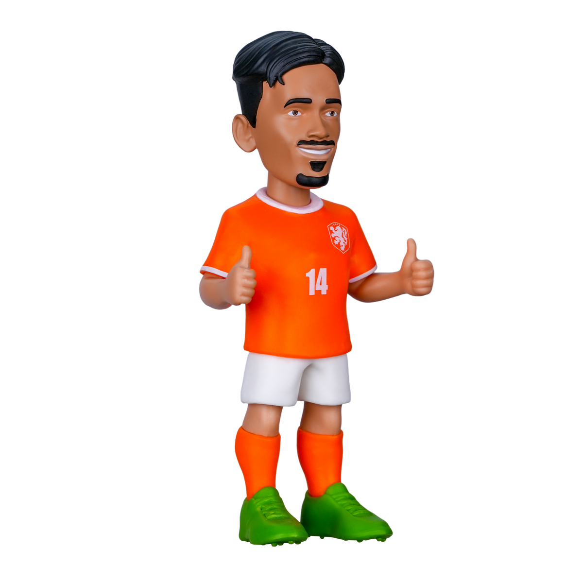Minix Tijjani Reijnders figurine in an orange Netherlands number 14 jersey, white shorts and bright green shoes