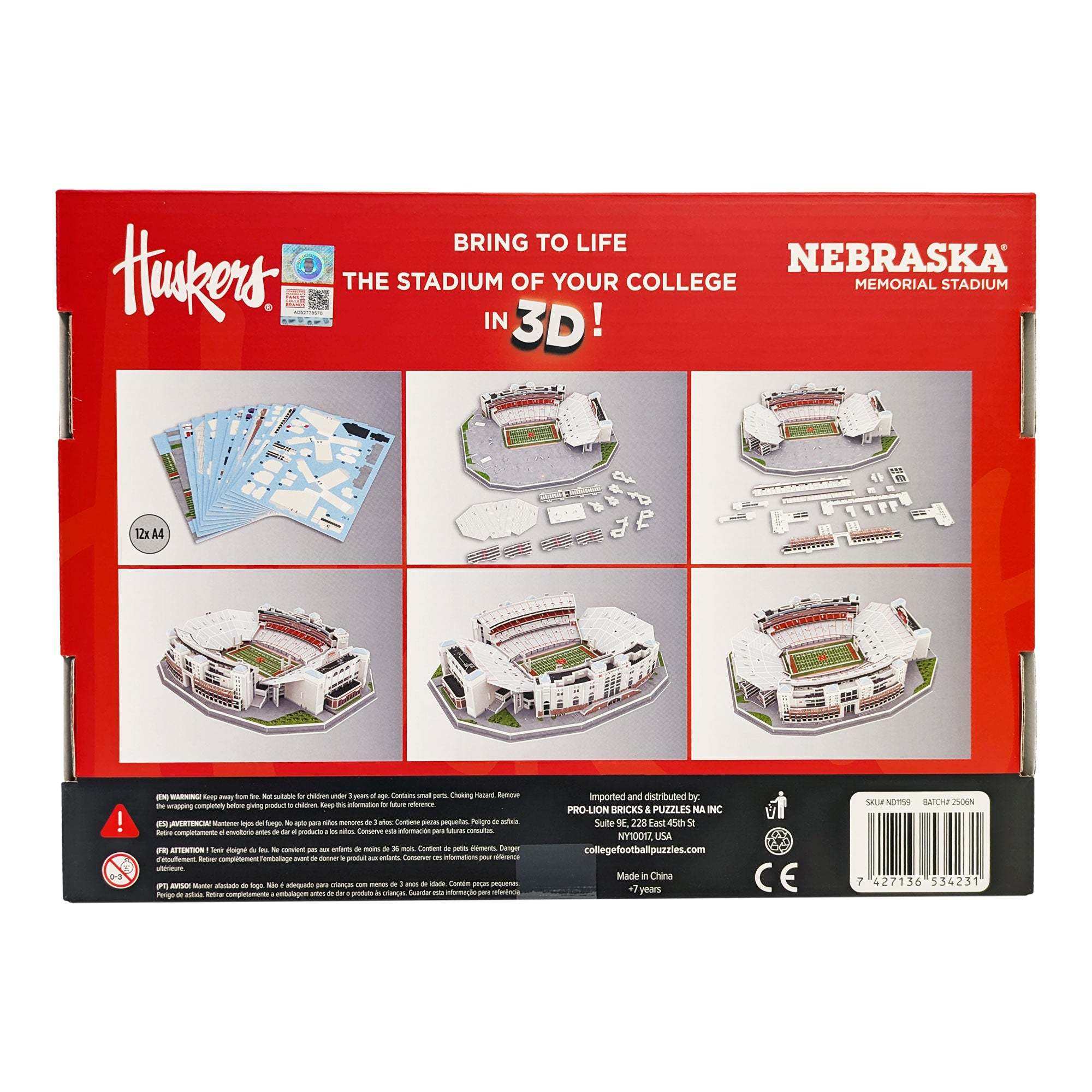 Nebraska Cornhuskers Memorial Stadium 3D puzzle model