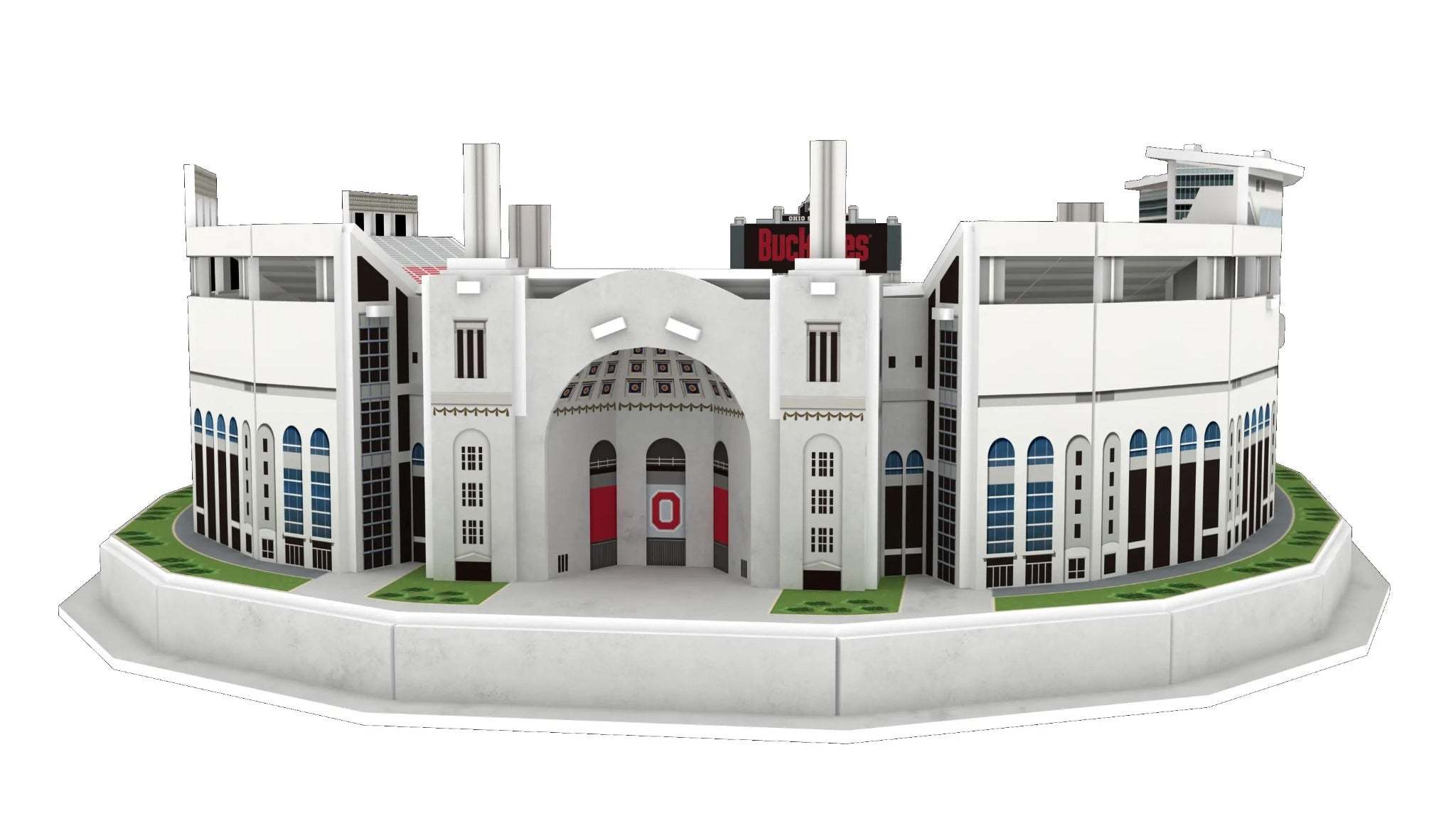 3D replica puzzle of Ohio State Ohio Stadium with scarlet and gray colors and detailed stadium features