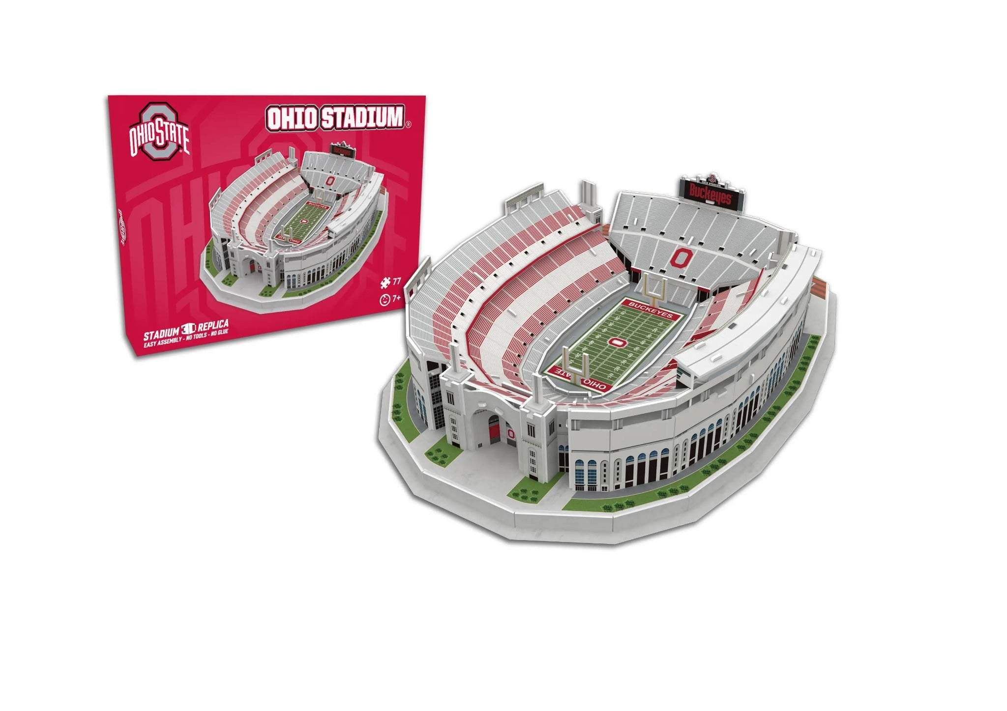 3D replica puzzle of Ohio State Ohio Stadium featuring scarlet and gray details and stadium signage