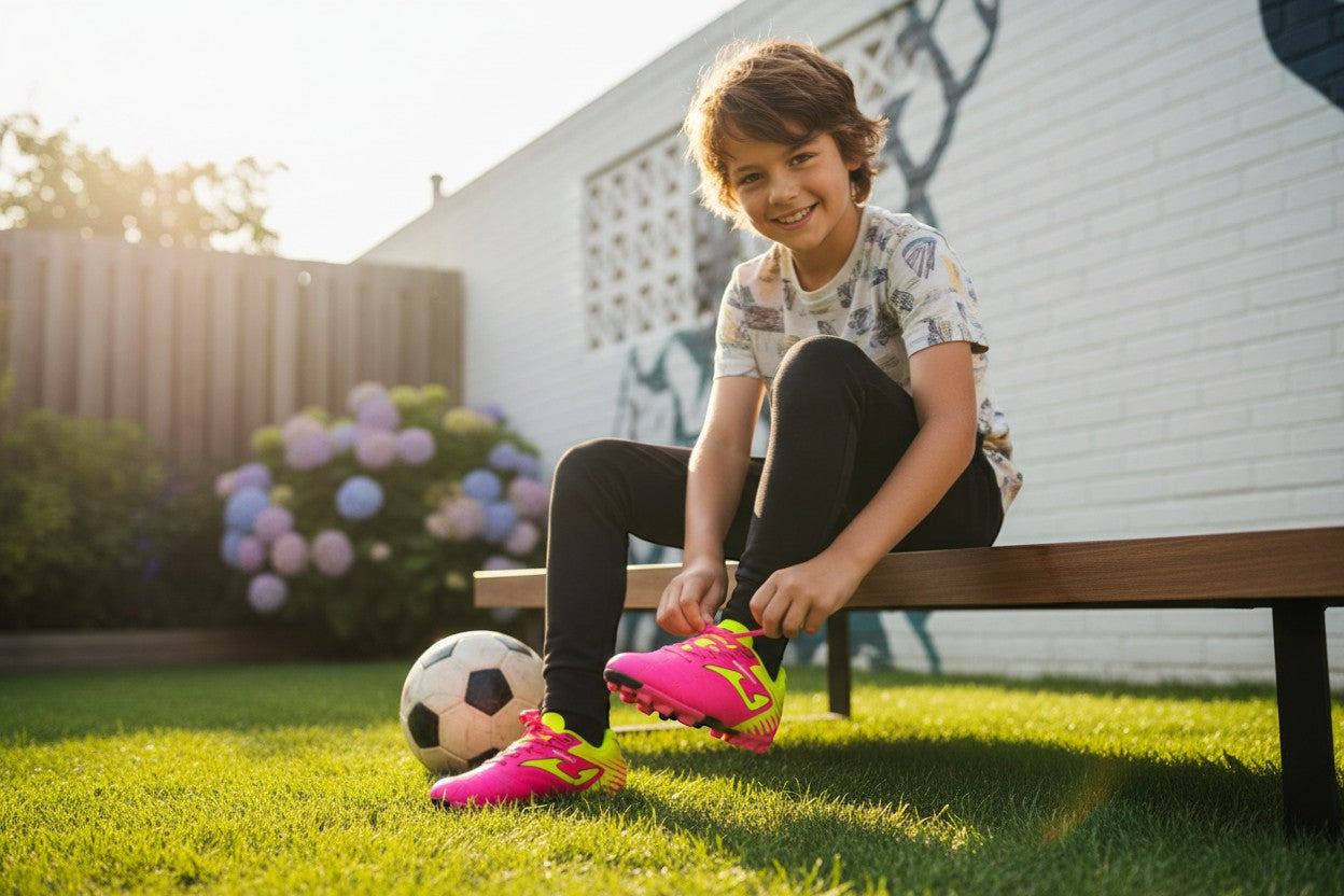 Joma Toledo Junior Molded 24 kids soccer shoes with lightweight synthetic upper and durable rubber outsole for youth soccer training and matches
