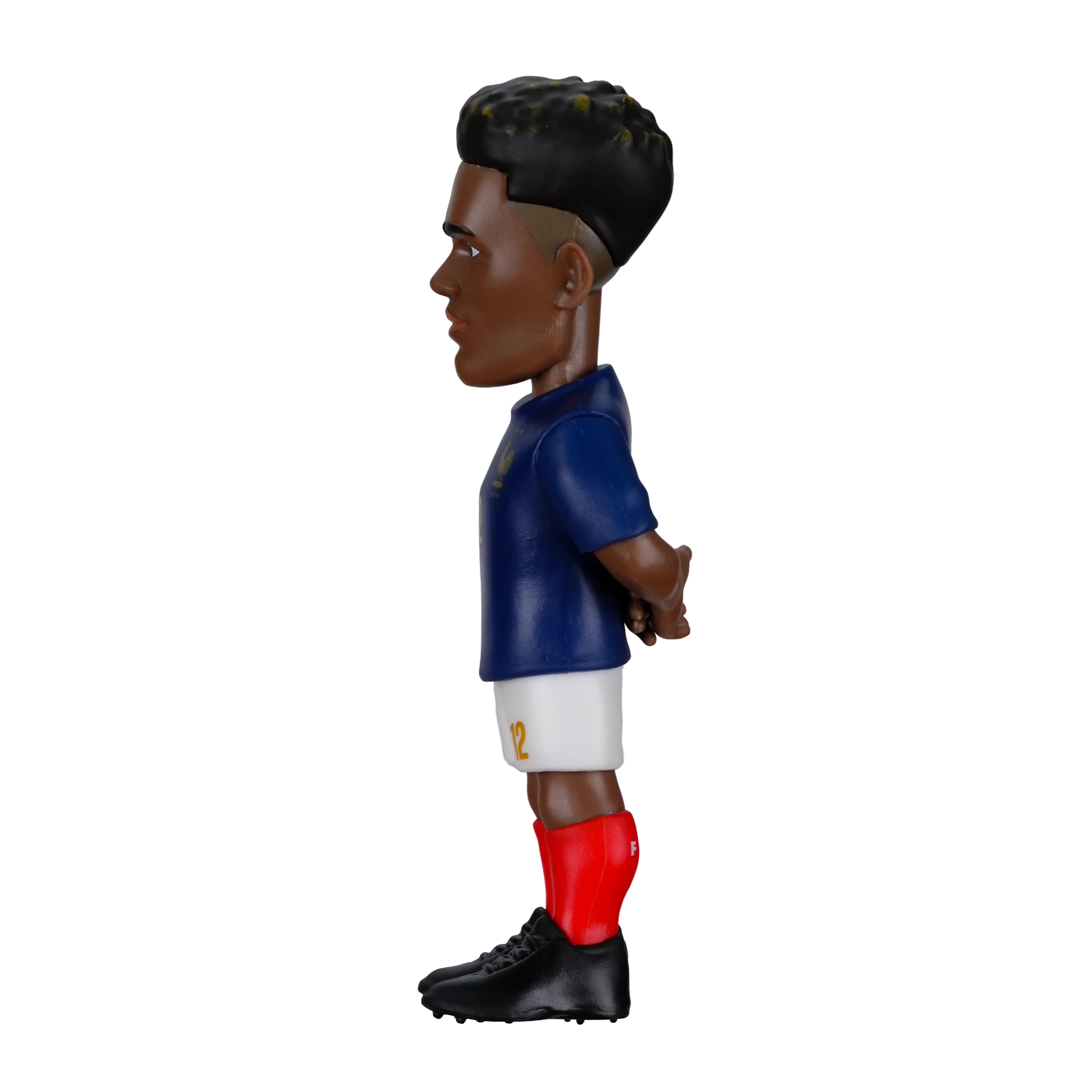 SGP Minix 12cm collectible figurine of DΓ©sirΓ© DouΓ© in the blue and white France national football team kit, side view.