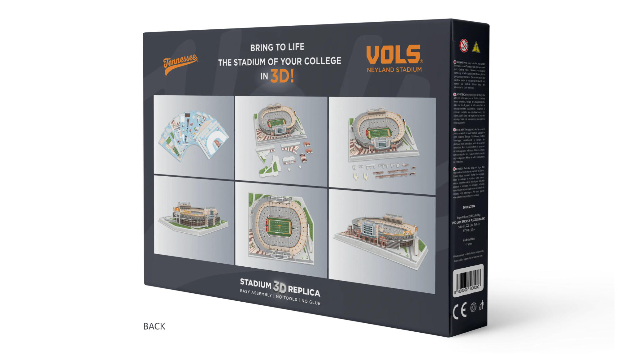 Tennessee Volunteers Neyland Stadium 3D puzzle packaging back showing assembly stages