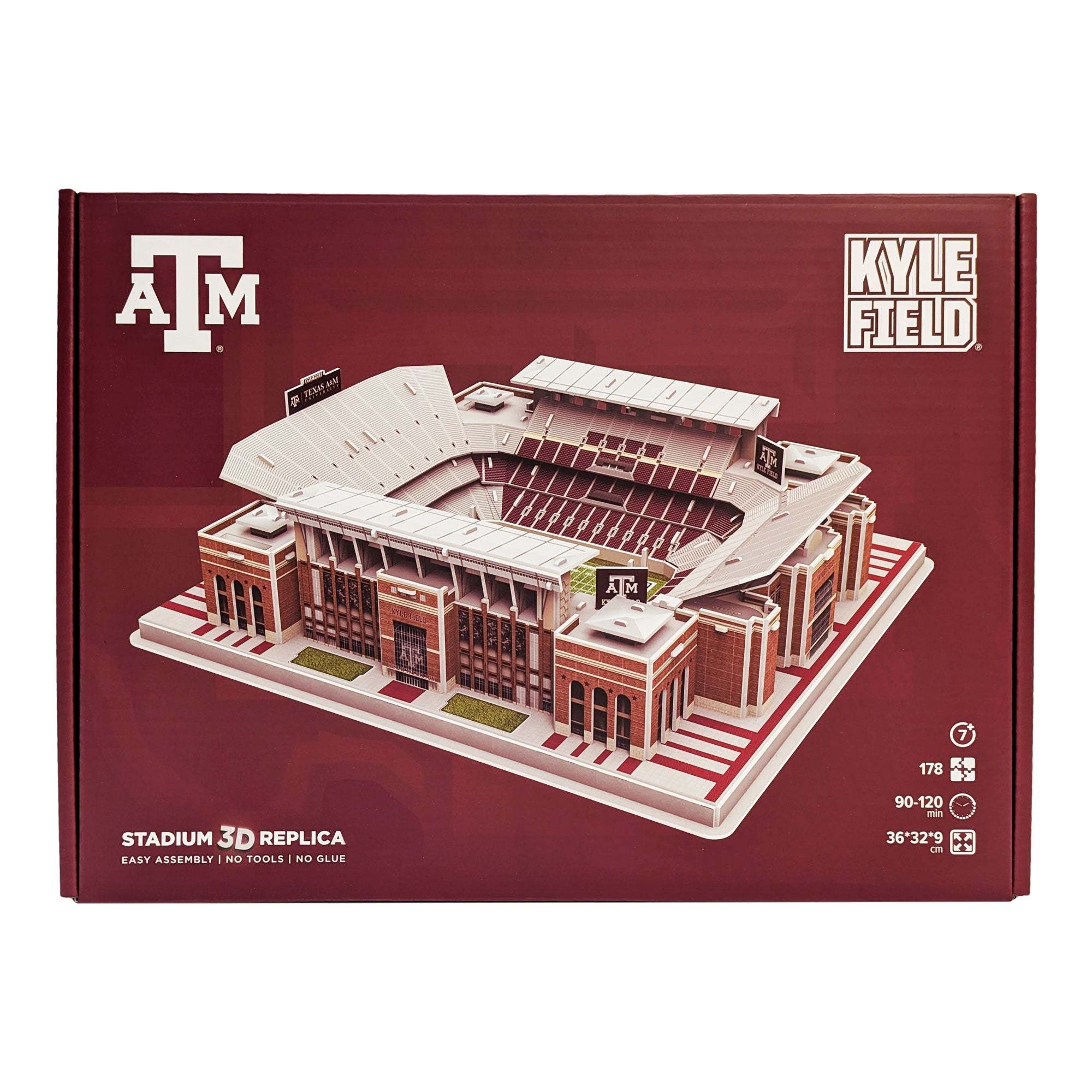 3D puzzle model of Texas A&M Kyle Field stadium with maroon details and signage