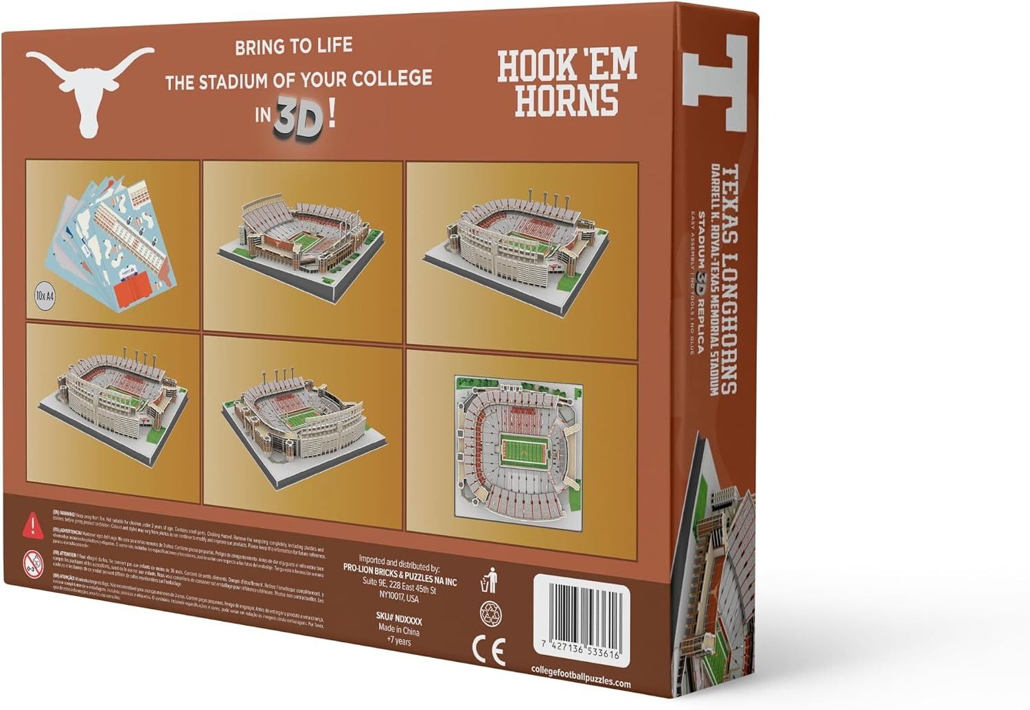 Texas Longhorns Darrell K Royal-Texas Memorial Stadium 3D puzzle model with 106 pieces and detailed stadium design