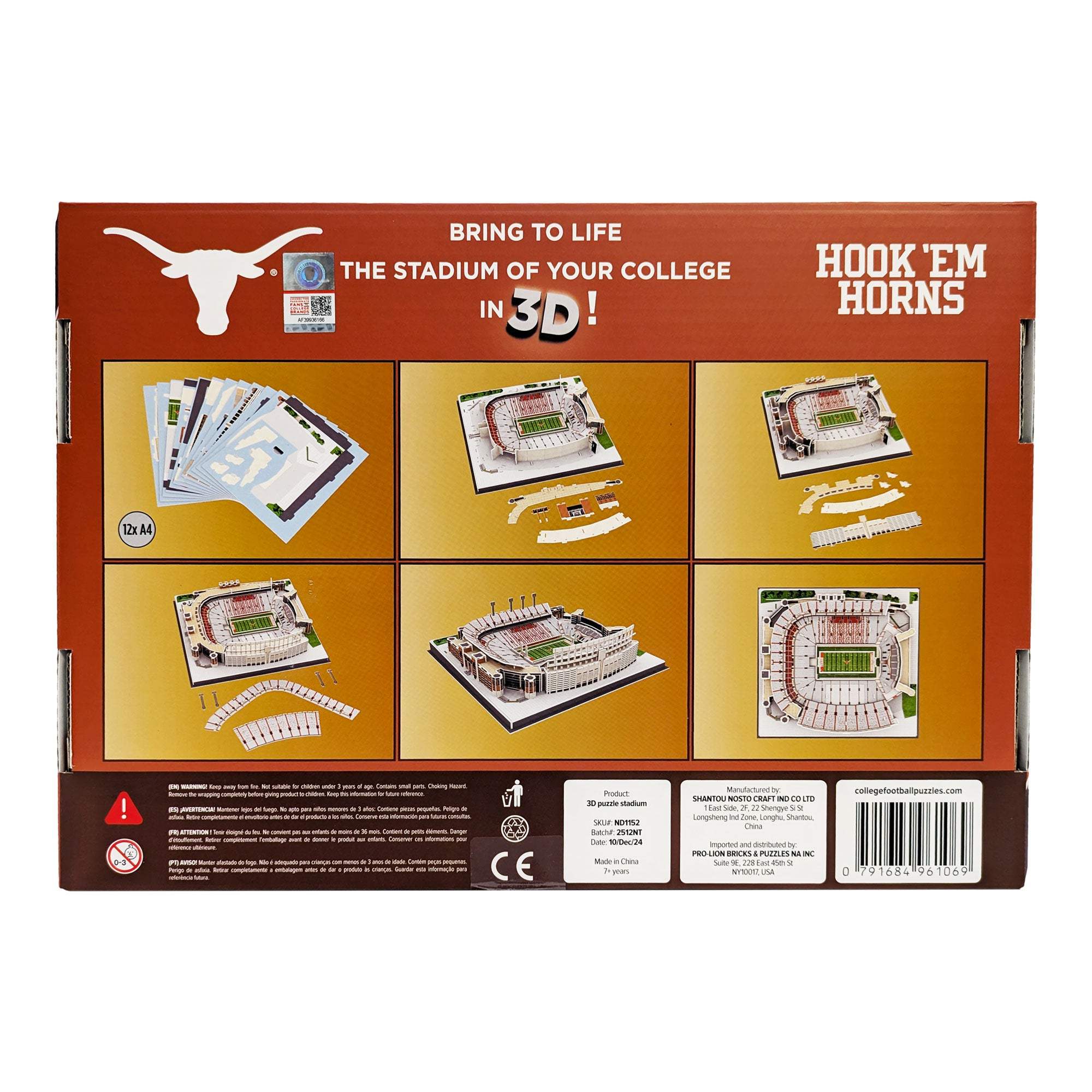 Texas Longhorns Darrell K Royal-Texas Memorial Stadium 3D puzzle model showcasing detailed stadium architecture and field
