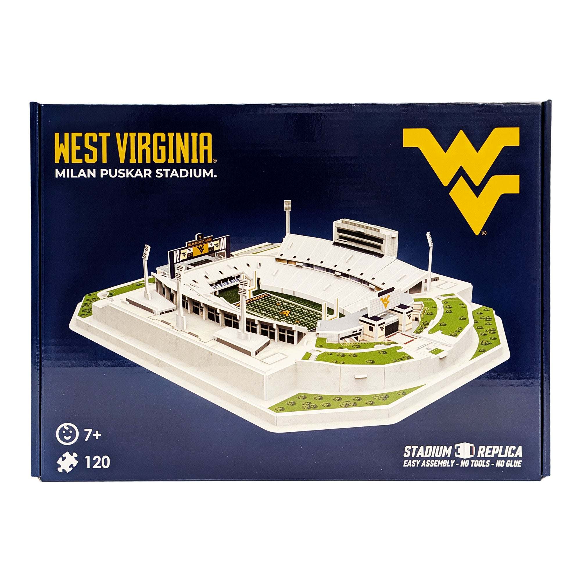 3D puzzle replica of West Virginia Milan Puskar Stadium with 120 pieces and team colors