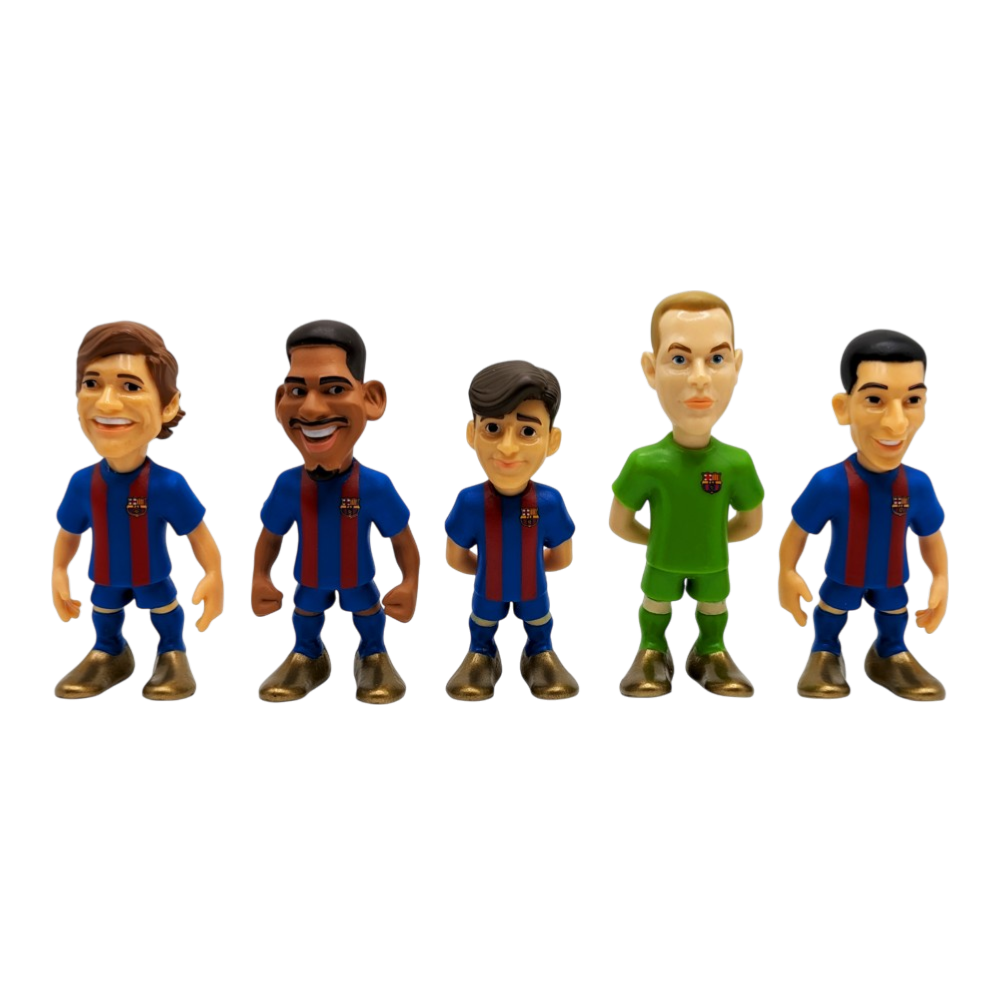 Minix FC Barcelona 5-pack 7cm figurines featuring detailed player characters in official team uniforms for collectors and fans.