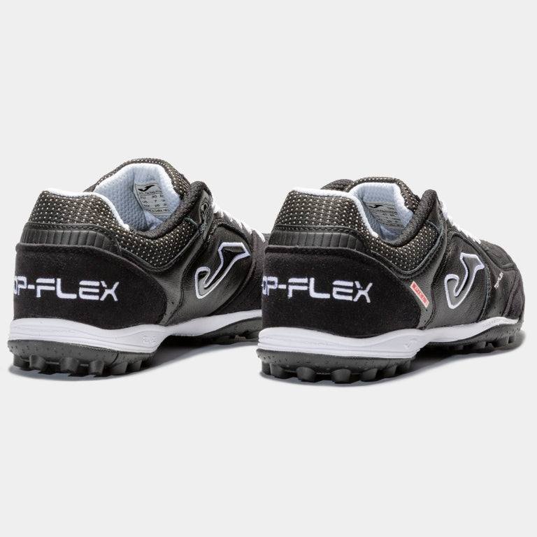 Joma Top Flex Turf Soccer Shoe in black, back view showcasing durable rubber sole and leather design.
