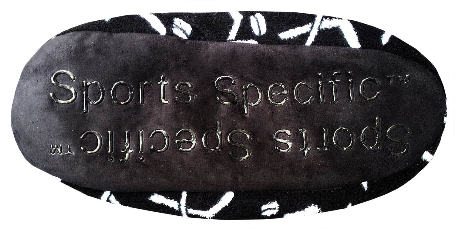black sole of sport slippers with embossed Sports Specific text