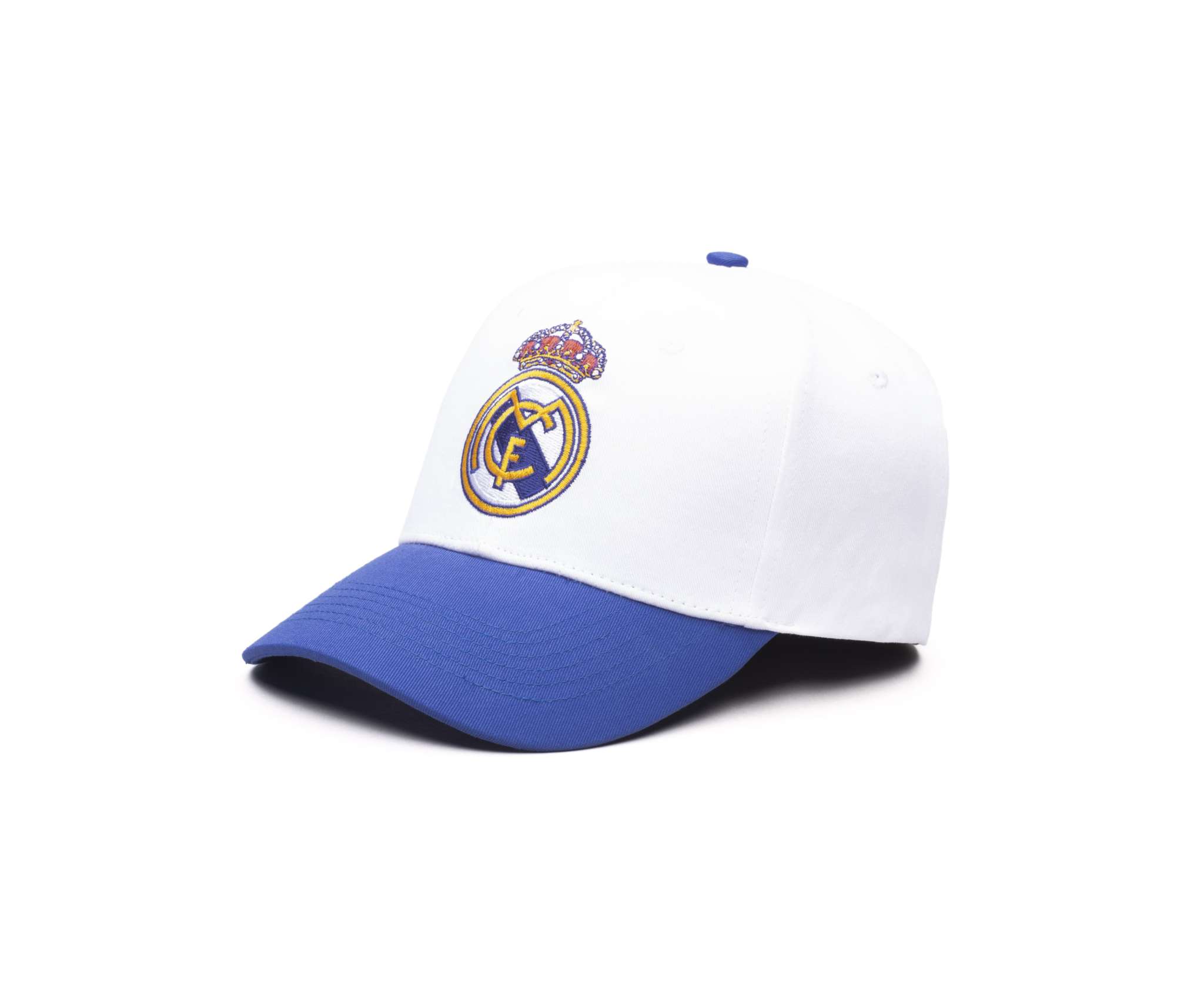 Officially licensed white and blue football hat with club crest embroidery and adjustable strap