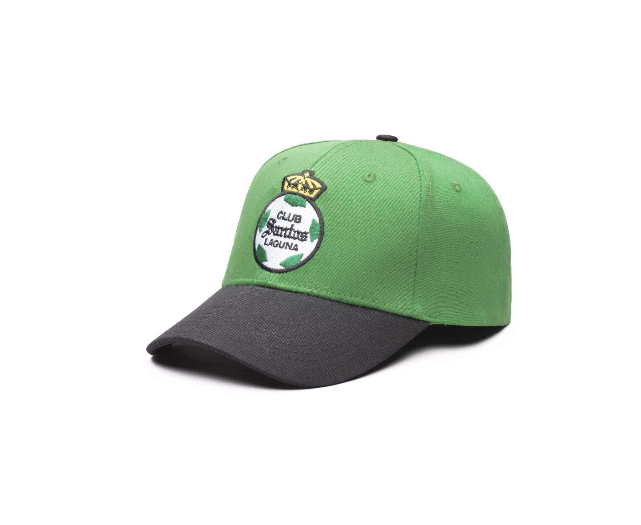 Green and black official football hat with Club Santos Laguna embroidered crest and adjustable strap