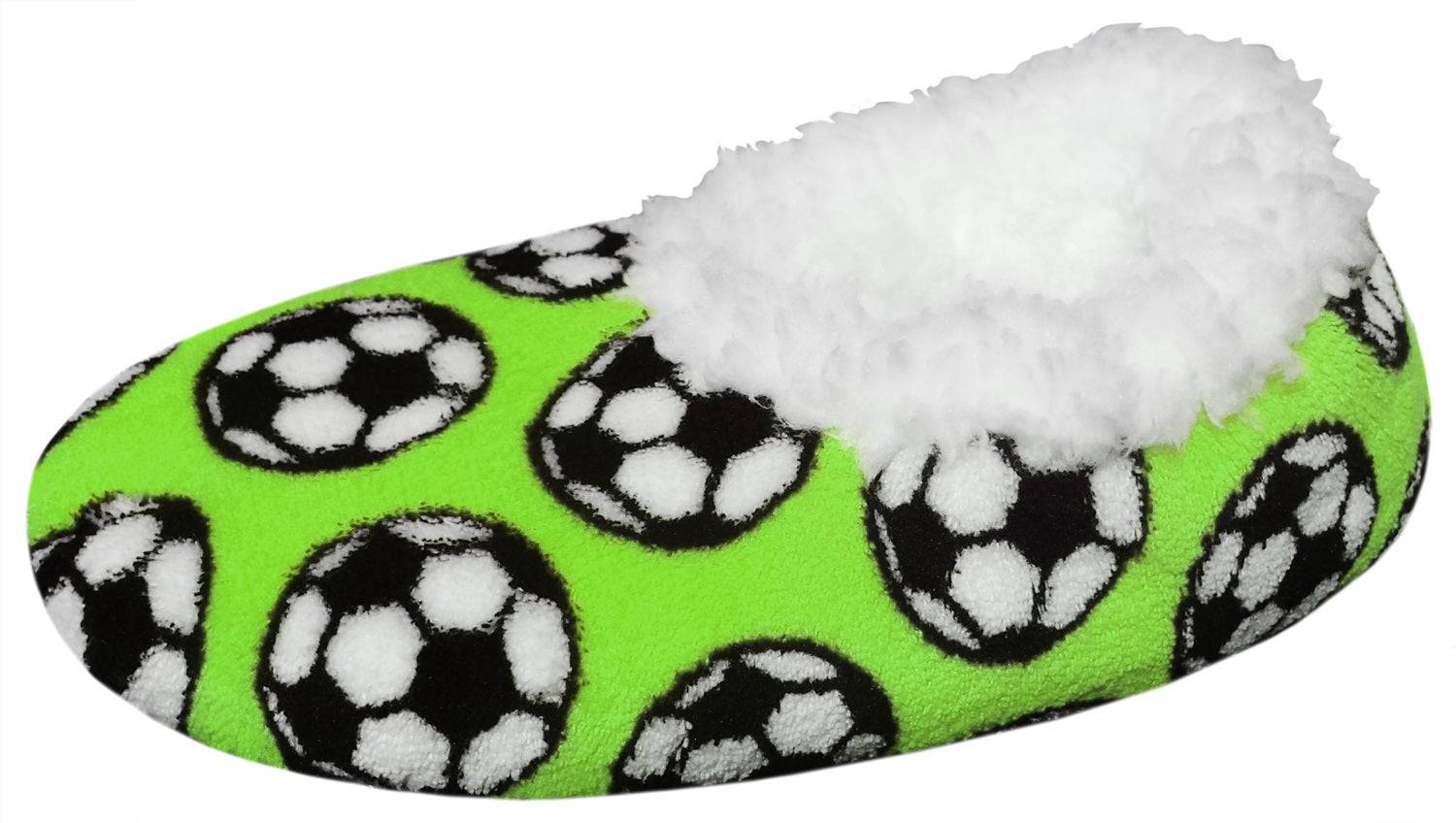 Cozy soccer Sport Slippers with soccer ball motif in green design for soccer fans.