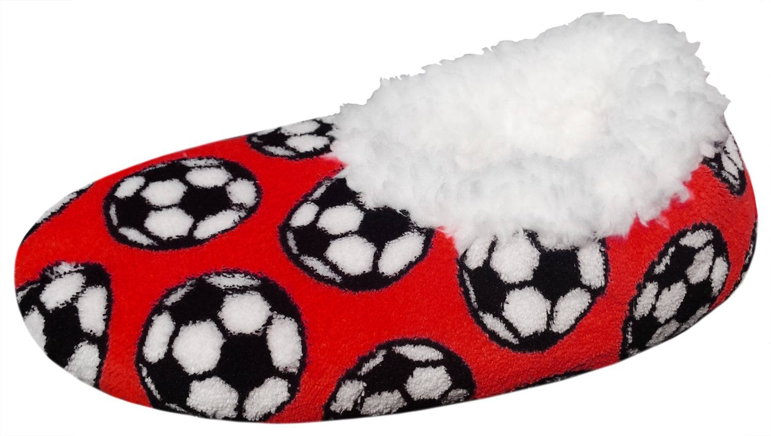 Cozy soccer Sport Slippers with soccer ball design, perfect for fans lounging at home.