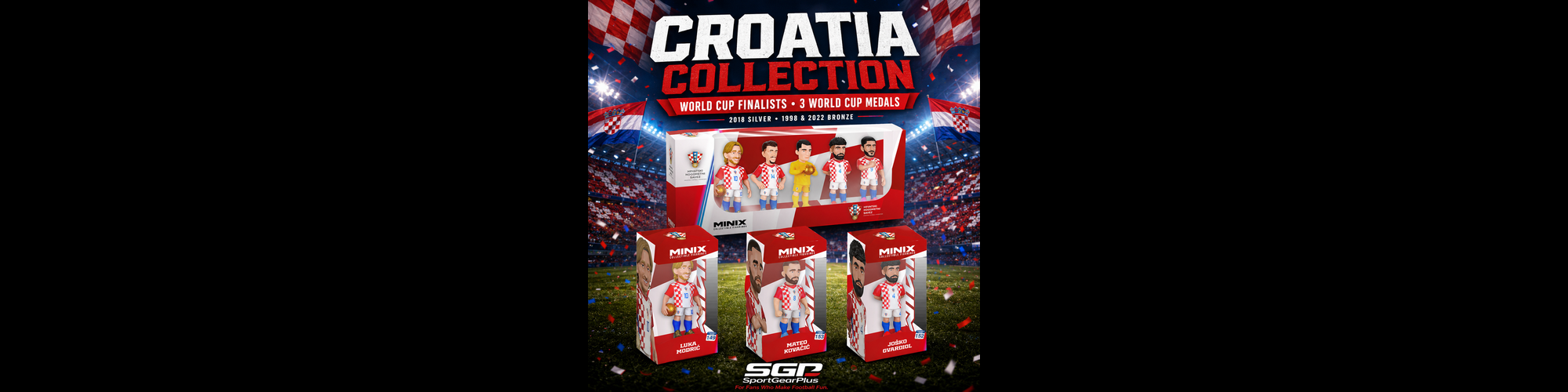 Croatia MINIX football figurines featuring Modrić, Gvardiol, Kovačić, and Brozović in official national team kits