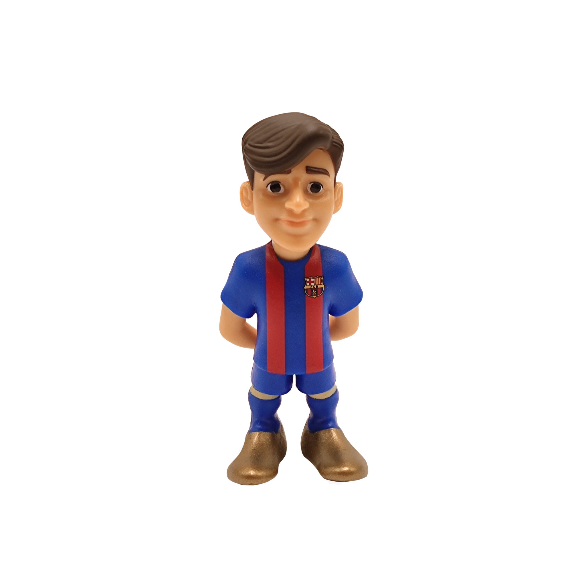 Minix FC Barcelona 7cm figurine in blue and red uniform with gold shoes, officially licensed football collectible.
