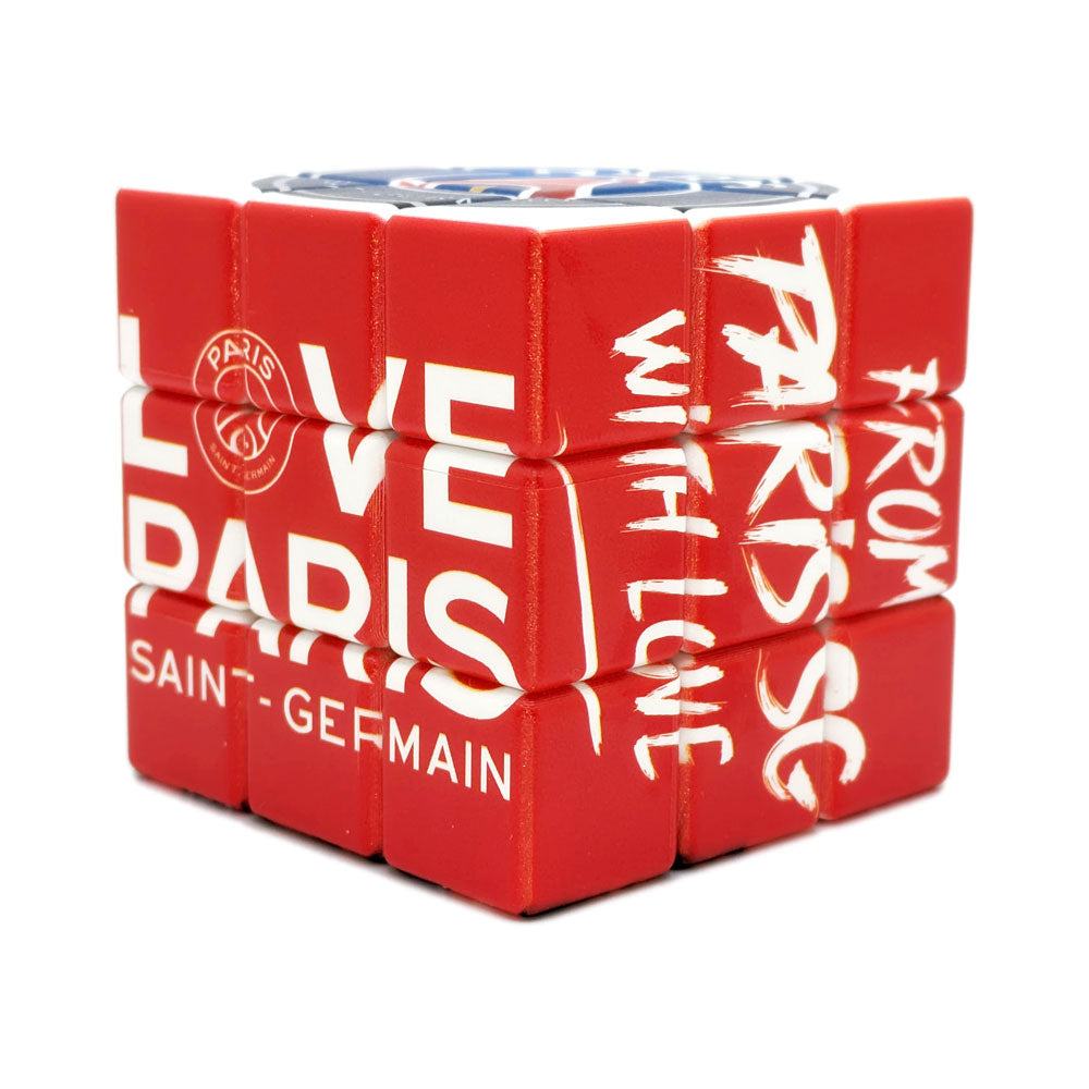 Official Soccer Themed Puzzle Rubik' featuring PSG design on red cube.