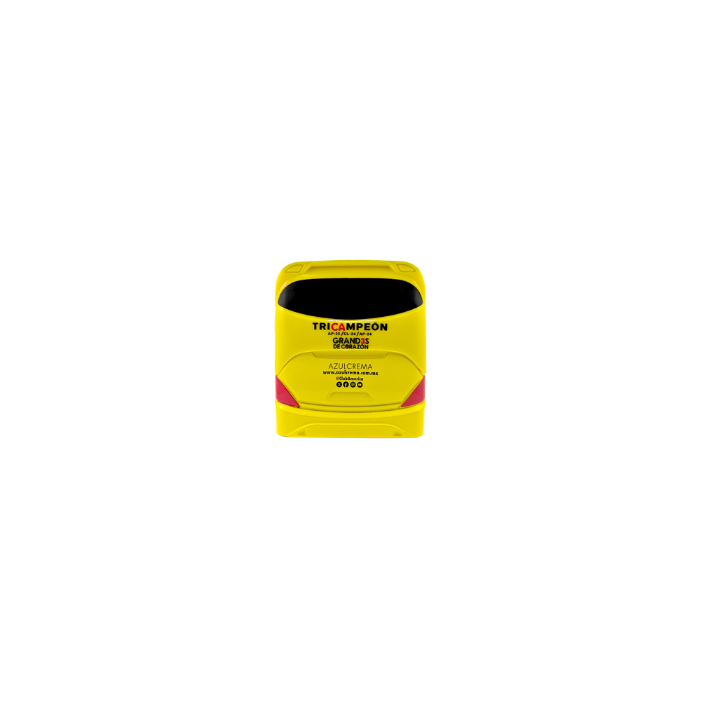 Club América Mini Team Bus, bright yellow miniature coach with black windows, pink accents and printed graphics.