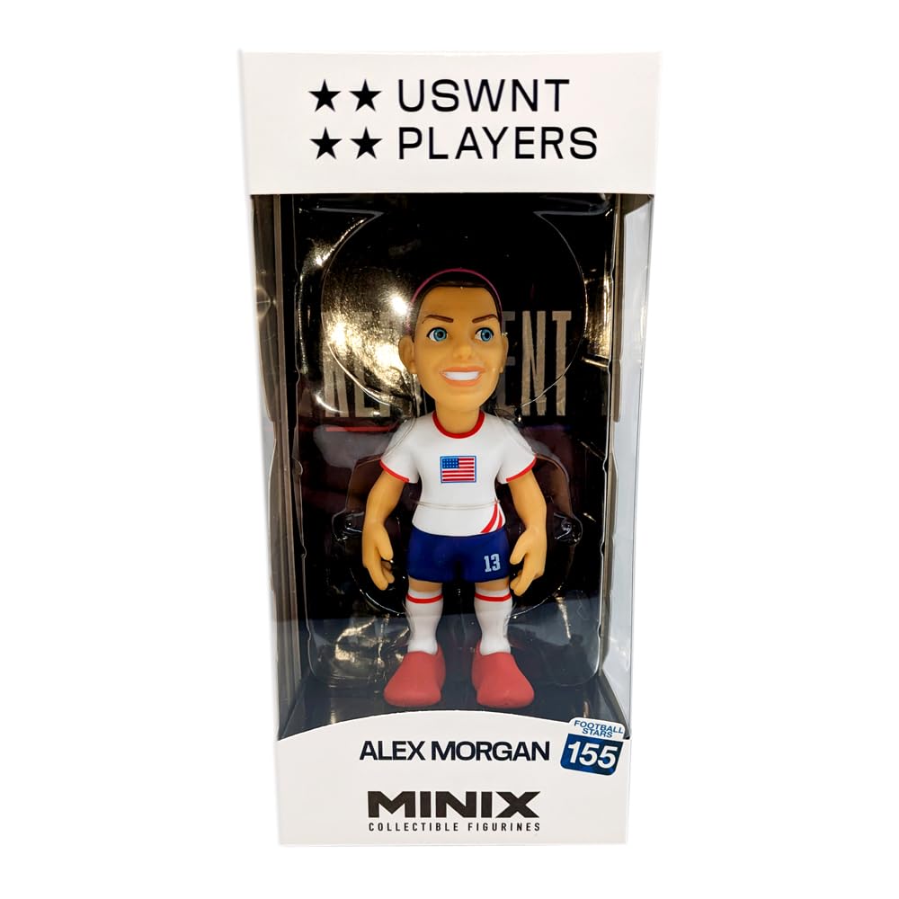 MINIX collectible figurine of Alex Morgan in USWNT kit, 12cm tall, detailed caricature design in red, white, and blue