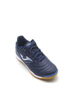 White Joma Maxima unisex futsal boot with synthetic micro PU upper and rubber sole