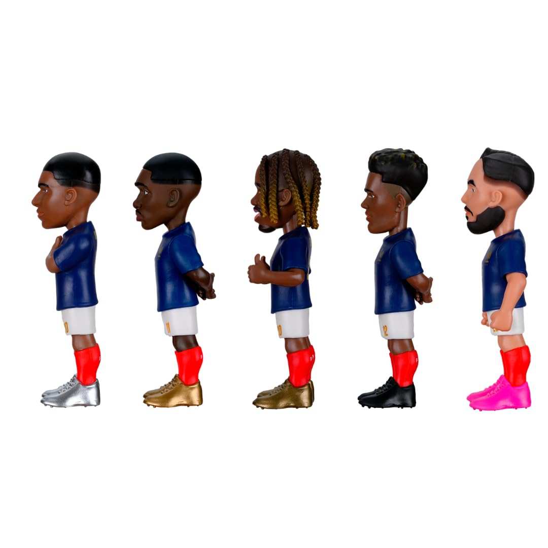 Minix France National Team 5-pack soccer figurines featuring Mbappe, Dembele, Barcola, Doue, and Cherki in official kits