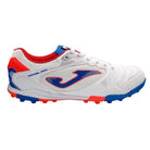 White and red Joma Dribling Turf adult soccer shoes with durable sole and ventilation system