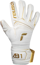 Reusch Attrakt AB1 Advance Junior goalkeeper glove in White-Gold, front view