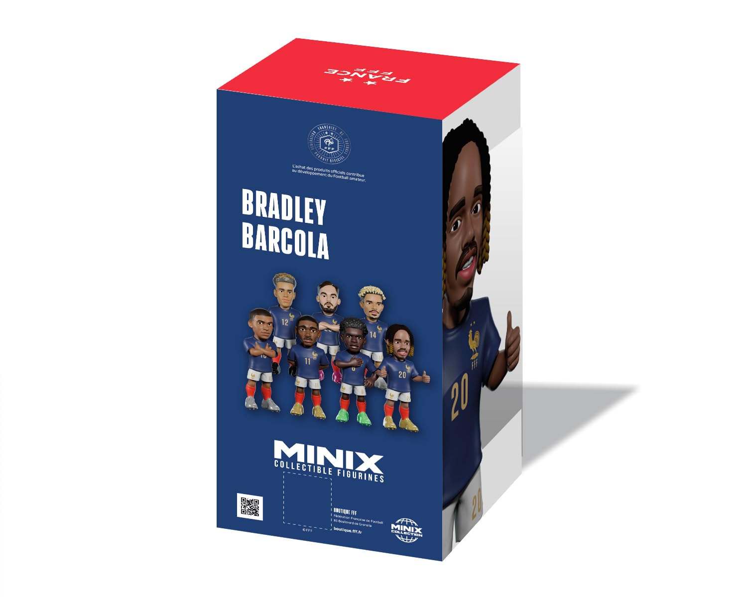 Minix France National Team collectible figurine of Bradley Barcola in official multicolored kit, 12cm tall detailed football figure
