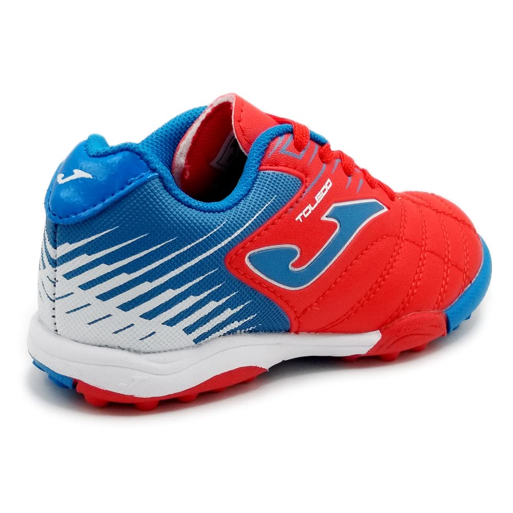 Toledo JR Kids Turf Soccer Shoe in Red and Blue Royal with synthetic Fibertec upper and rubber outsole