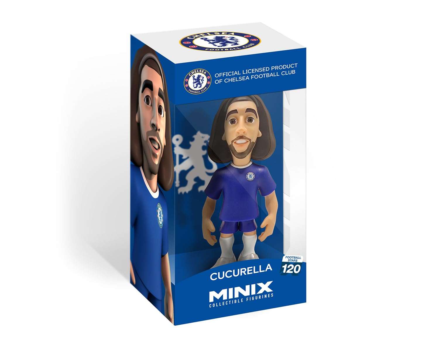 Minix Chelsea FC Marc Cucurella 12cm collectible figurine in blue official uniform with nameplate and base