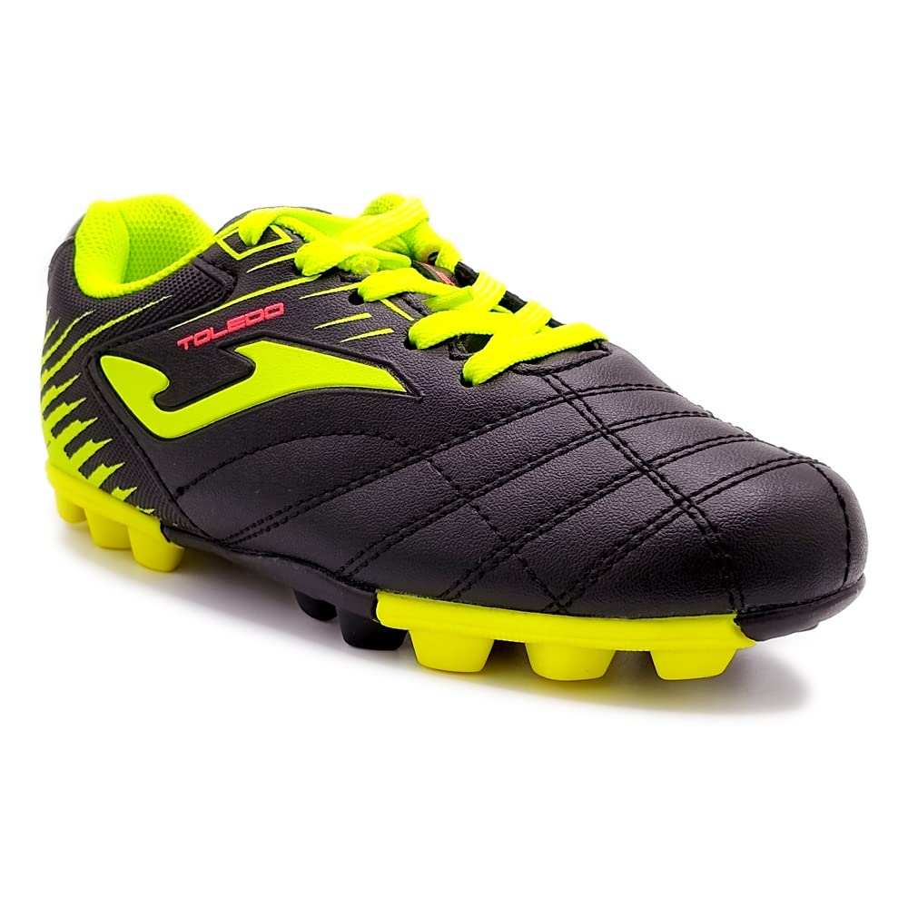 Black Junior Firm Ground Soccer Cleats by Joma with lightweight synthetic upper and multi-surface outsole for youth players