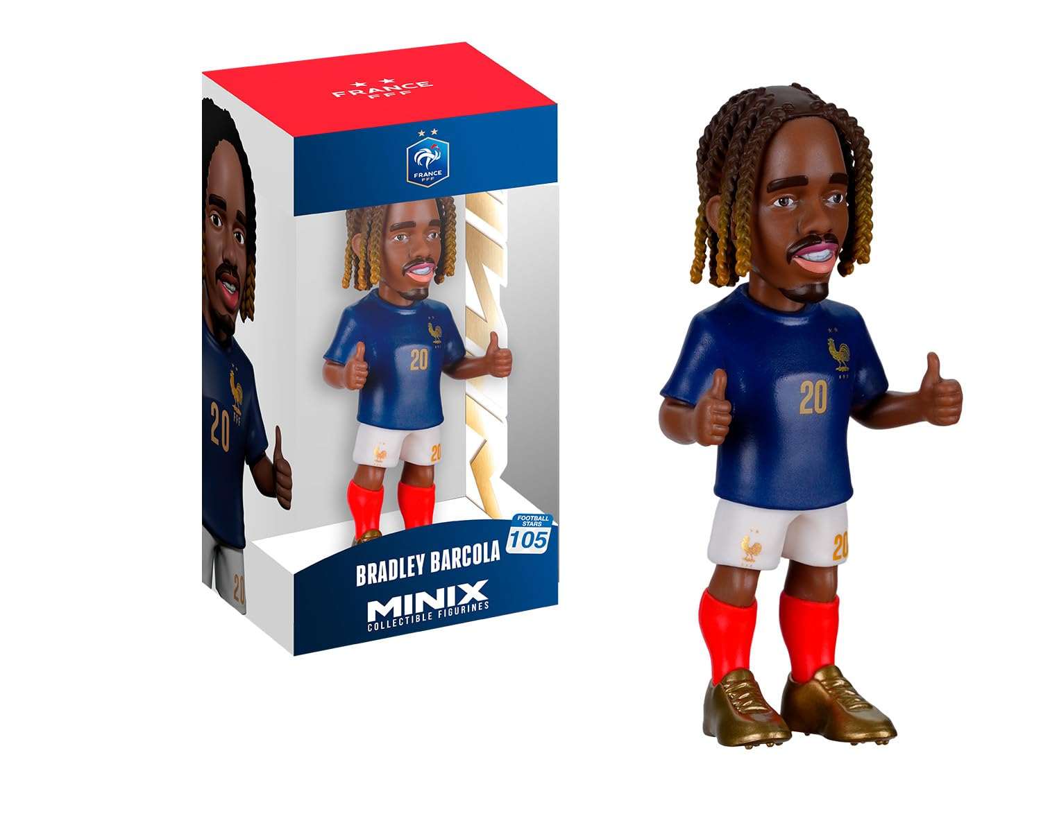 Minix France National Team collectible figurine of Bradley Barcola in official multicoloured kit standing 12cm tall