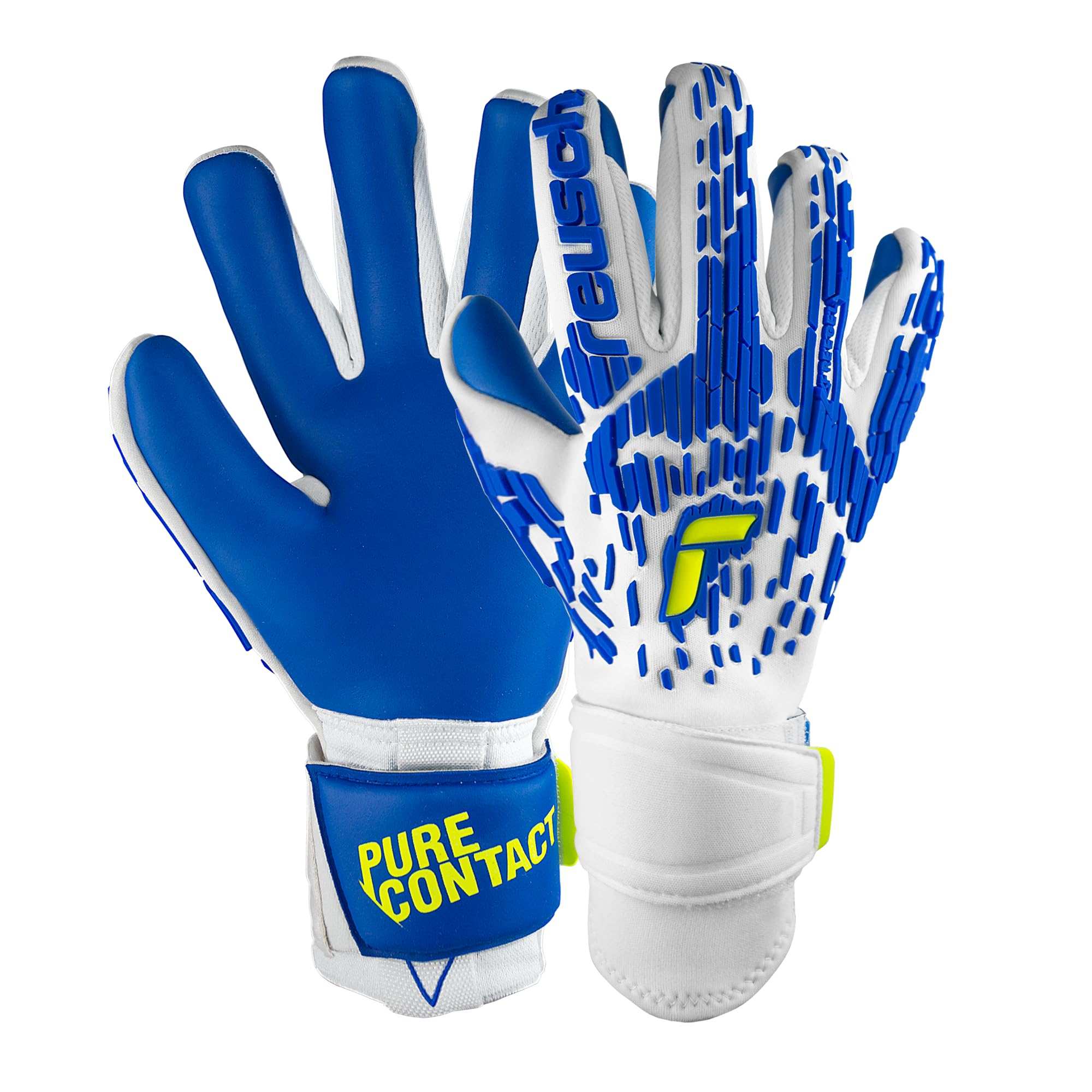 Reusch Pure Contact white and blue goalkeeper gloves size 10 with Freegel Duo latex and Evolution Negative Cut