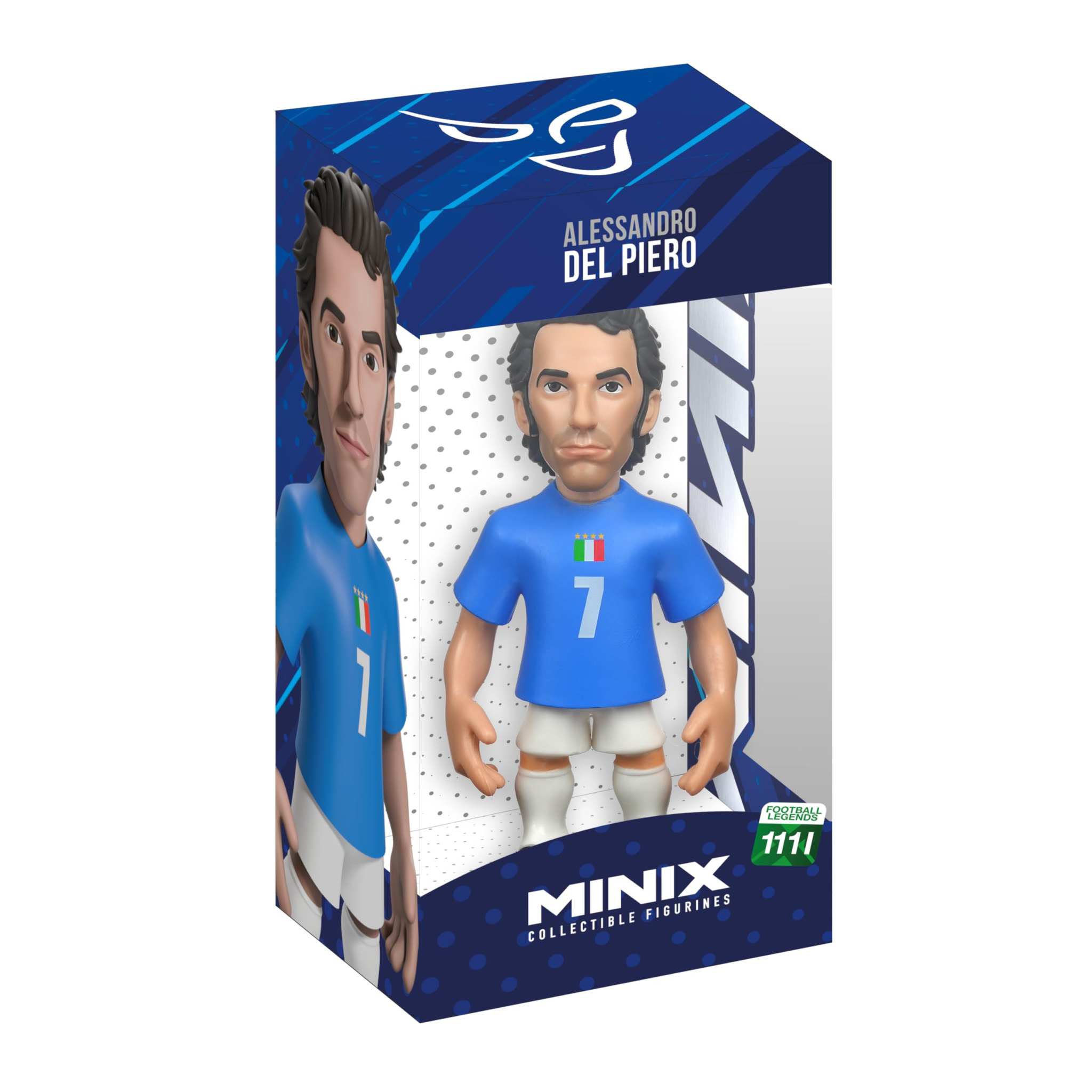 MINIX collectible figurine of Alessandro Del Piero in Italy Azzurri and Juventus kits, 12 cm PVC display model