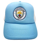 Fan Ink Limited Basics Trucker Hat Sky Blue with Manchester City FC crest and snapback fastening