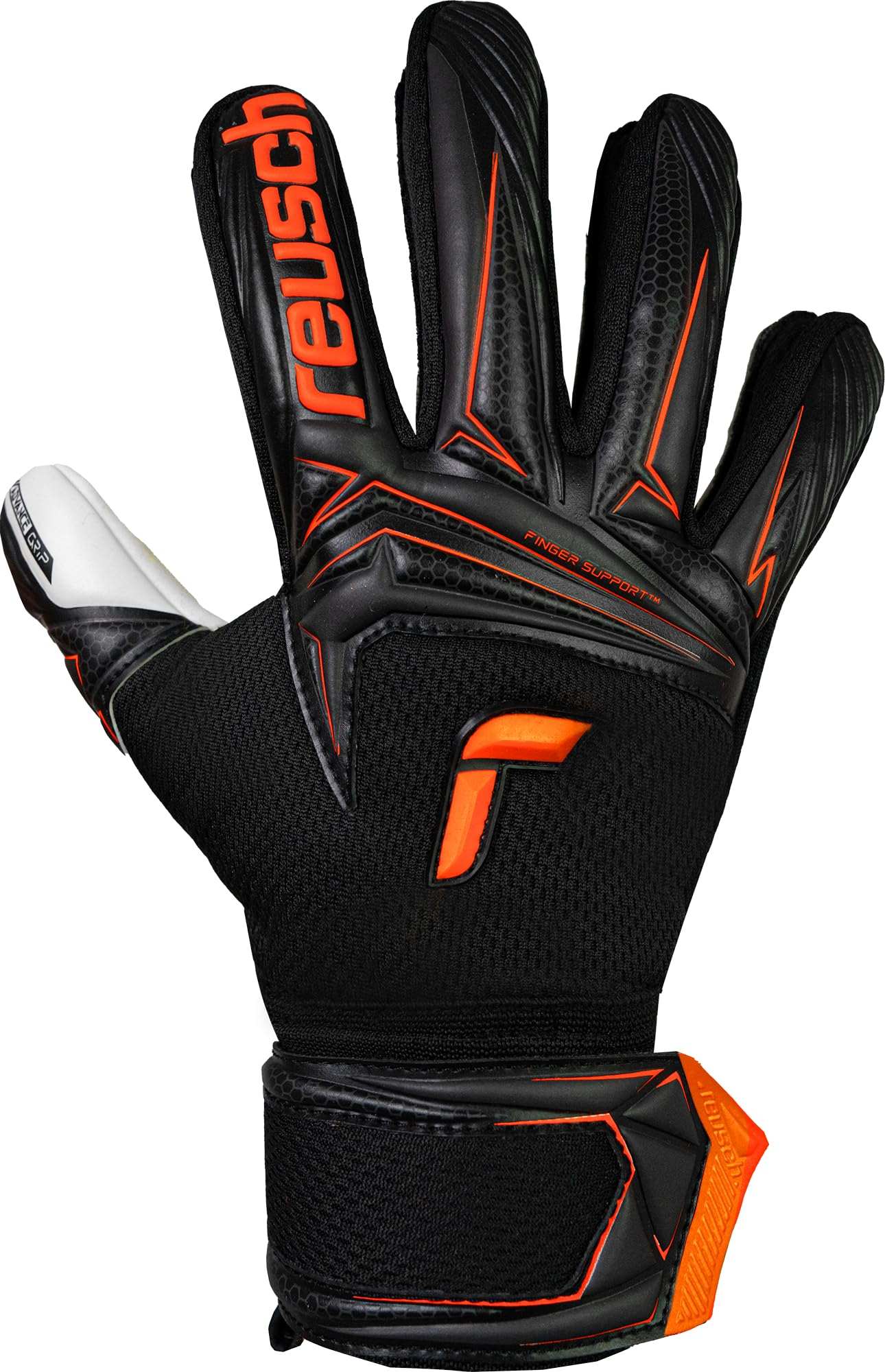 Black and orange Reusch Attrakt Advance Junior goalkeeper gloves with Reusch Grip Advance latex and finger support technology