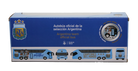 Argentina AFA Mini Team Bus collectible in blue printed cardboard packaging, featuring the AFA crest and bus illustrations.