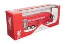 Liverpool Mini Team Bus, a red miniature coach with “We are Liverpool” graphics and Liver bird crests in a display box.