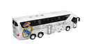 Real Madrid Mini Team Bus miniature coach, white with black windows, club crest and gray player-image patterning.