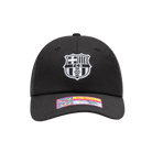 Black adjustable Barcelona cap with embroidered FC Barcelona logo and curved peak