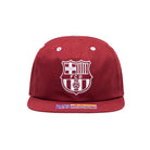 FC Barcelona Bankroll Snapback Hat in red with embroidered club logo and flat brim