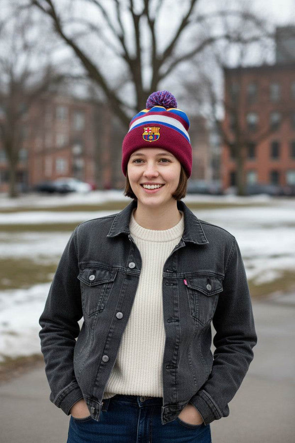 Licensed Football Beanie by Fan Ink with embroidered team logo, soft acrylic knit, and stretch-fit design for game day warmth and style