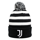 Fan Ink Officially Licensed International Soccer Knit Cap black and white striped winter hat with Juventus club crest and pom pom