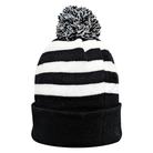 Fan Ink officially licensed international soccer knit cap with black and white stripes and pom-pom, made of soft acrylic yarn for warmth and comfort.