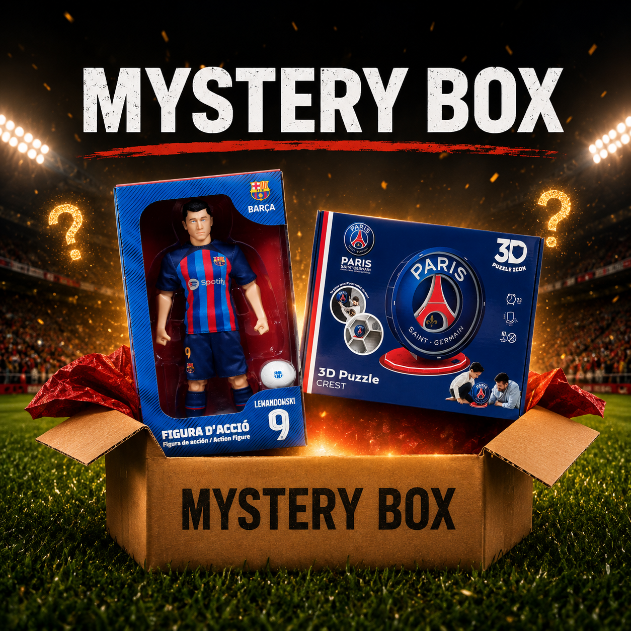 SGP Mystery Box with officially licensed football collectibles and surprise items including Minix figurine and Fan Ink hat