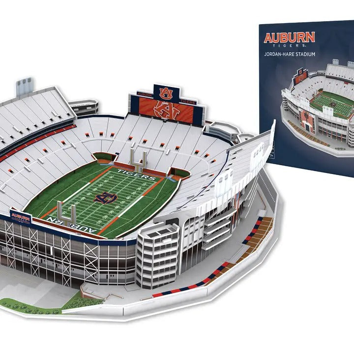 Completed Auburn Tigers Jordan-Hare Stadium 3D puzzle with product box