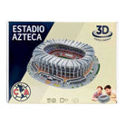 Azteca Soccer Stadium 3D puzzle box showing a detailed gray stadium model, with blue, cream and red packaging.