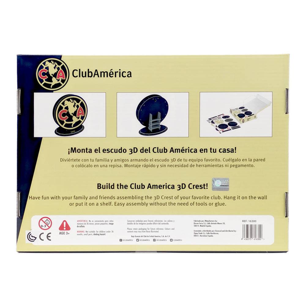 Club America 3D Puzzle packaging with a yellow and navy design, featuring the team's circular crest and assembly diagrams