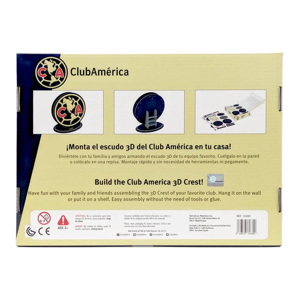Club America 3D Puzzle packaging with a yellow and navy design, featuring the team's circular crest and assembly diagrams