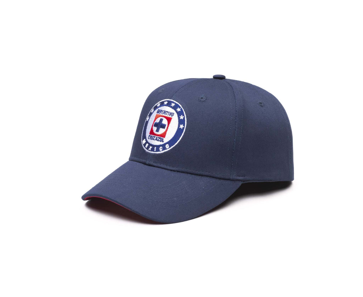 Cruz Azul Adjustable Cap in navy blue twill with an embroidered team crest and curved bill edged in red